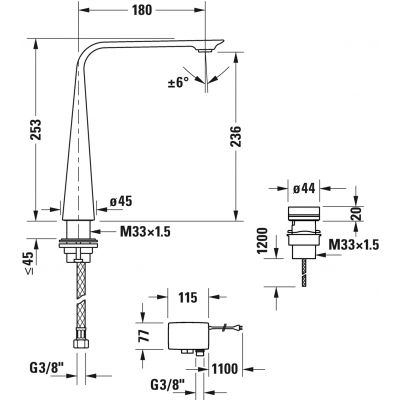 Duravit D.1 bateria umywalkowa elektroniczna 2-otworowa stojąca czarny mat D11110007046