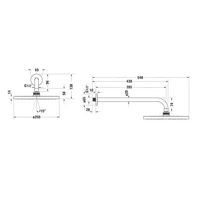 Duravit Universal deszczownica z ramieniem 25x25 cm okrągła chrom UV0752001010