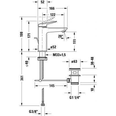 Duravit Wave bateria umywalkowa stojąca Fresh Start chrom błyszczący WA1021001010