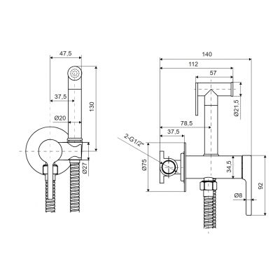 Excellent Pi bateria bidetowa z zestawem prysznicowym podtynkowa grafit szczotkowany AREX.1204AB