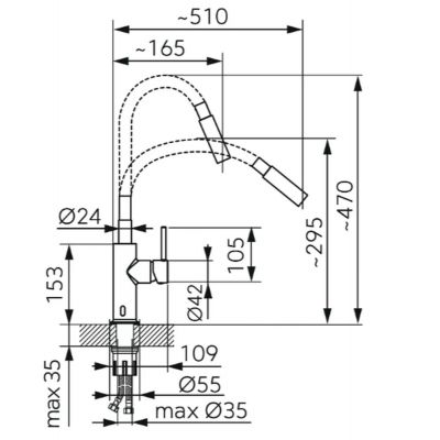 Ferro Distanza bateria kuchenna stojąca z elastyczną wylewką chrom-czarna BDZ4B