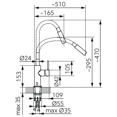 Ferro Distanza bateria kuchenna stojąca z elastyczną wylewką czarna BDZ4BBL