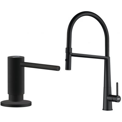 Zestaw Franke Icon Semi-Pro bateria kuchenna stojąca z dozownikiem do płynów 300 ml czarny mat (1150690598, 1190547906)