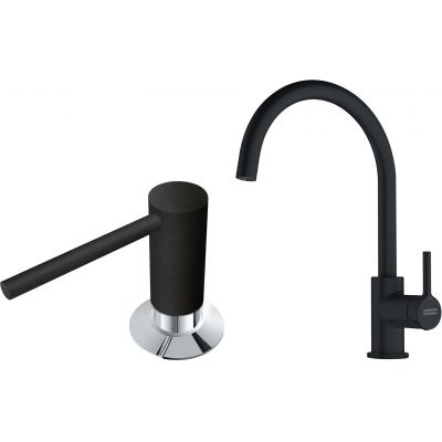 Zestaw Franke Lina bateria kuchenna stojąca z dozownikiem do płynów 350 ml czarny mat (1150626019, 1120652763)