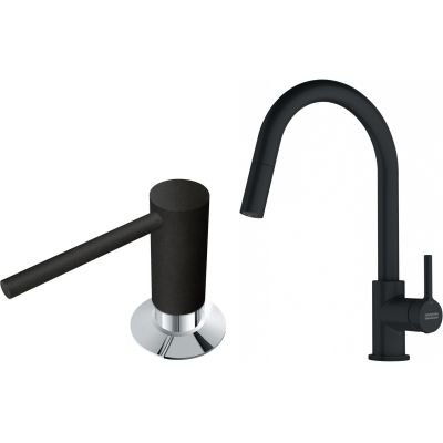 Zestaw Franke Lina bateria kuchenna stojąca z dozownikiem do płynów 350 ml czarny mat (1150626053, 1120652763)