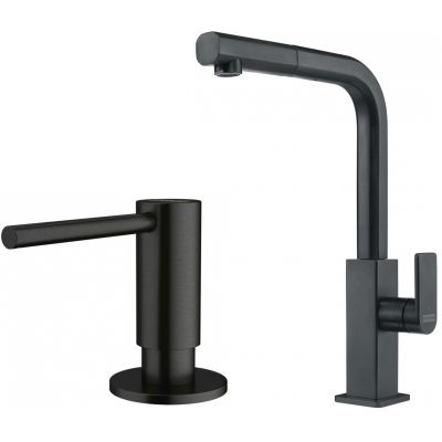 Zestaw Franke Mythos bateria kuchenna stojąca z dozownikiem do płynów 350 ml czarna stal szlachetna  (1150550442, 1120717102)