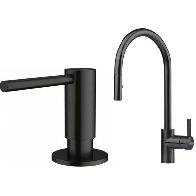 Zestaw Franke Eos bateria kuchenna stojąca z dozownikiem do płynów 350 ml czarna stal szlachetna (1150613671, 1120717102)