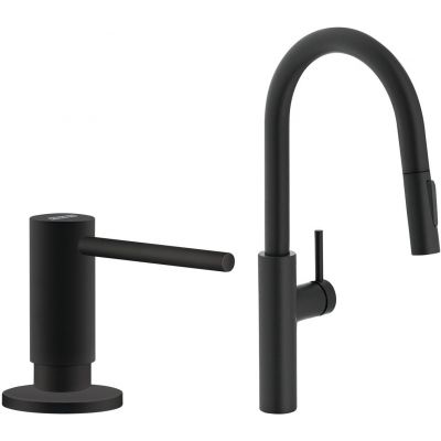 Zestaw Franke Pescara L Slide-In bateria kuchenna stojąca z dozownikiem do płynów 300 ml czarny mat (1150575968, 1190547906)