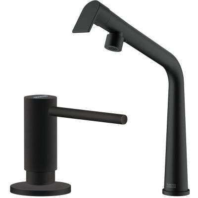 Zestaw Franke Icon bateria kuchenna stojąca z dozownikiem do płynów 300 ml czarny mat (1150625187, 1190547906)