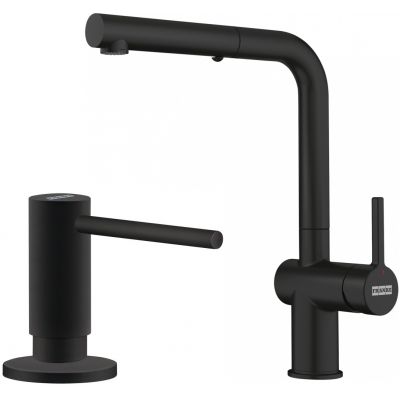 Zestaw Franke Active bateria kuchenna stojąca z dozownikiem do płynów 300 ml czarny mat (1150653382, 1190547906)