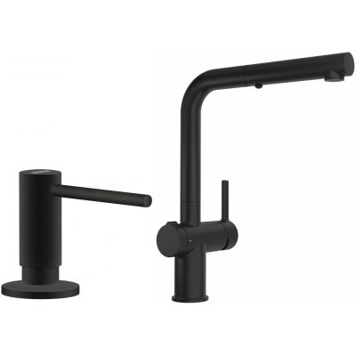 Zestaw Franke Active bateria kuchenna stojąca z dozownikiem do płynów 300 ml czarny mat (1150669769, 1190547906)