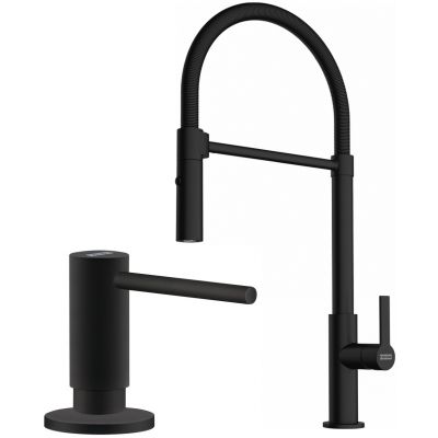 Zestaw Franke Maris Slim Semi-Pro bateria kuchenna stojąca z dozownikiem do płynów 300 ml czarny mat (1150728396, 1190547906)