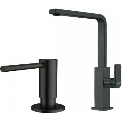 Zestaw Franke Mythos bateria kuchenna stojąca z dozownikiem do płynów 350 ml czarna stal szlachetna  (1150550441, 1120717102)