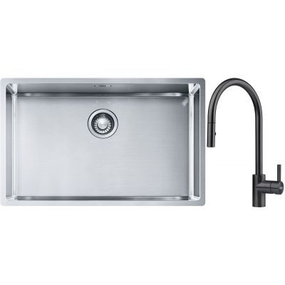Franke Box BXX 210/110-68 zlewozmywak 72,5x45 cm stalowy z baterią kuchenną Eos czarna stal szlachetna (1270453658, 1150613671)