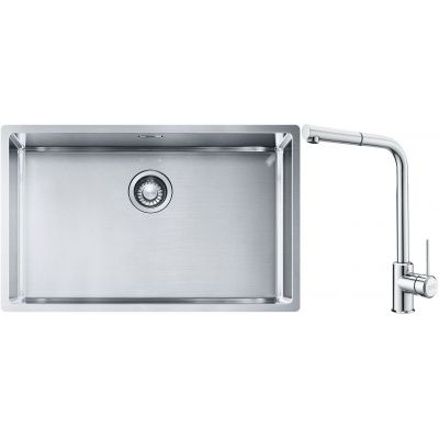 Franke Box BXX 210/110-68 zlewozmywak 72,5x45 cm stalowy z baterią kuchenną Sirius Side chrom (1270453658, 1150668280)