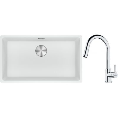 Franke Maris MRG 110-72 zlewozmywak 72x40 cm Fragranite biały polarny z baterią kuchenną Lina chrom (1250687263, 1150693229)