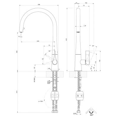 Gessi Proton bateria kuchenna stojąca czarna 17153.299