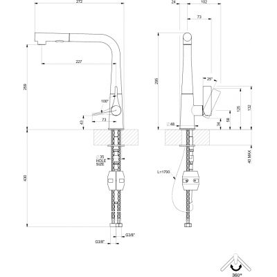 Gessi Proton bateria kuchenna stojąca chrom 17177.031