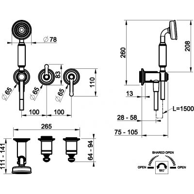 Gessi Venti20 bateria wannowo-prysznicowa podtynkowa mosiądz szczotkowany 65036.727