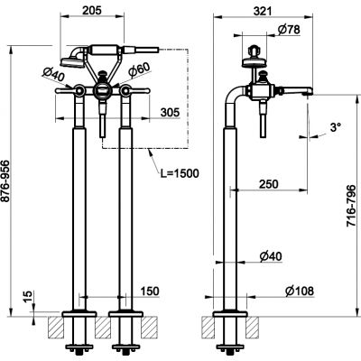 Gessi Venti20 bateria wannowo-prysznicowa wolnostojąca mosiądz szczotkowany 65128.727