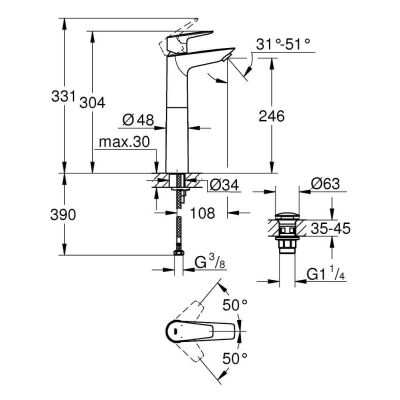 Grohe Start Edge bateria umywalkowa stojąca wysoka chrom 23777001