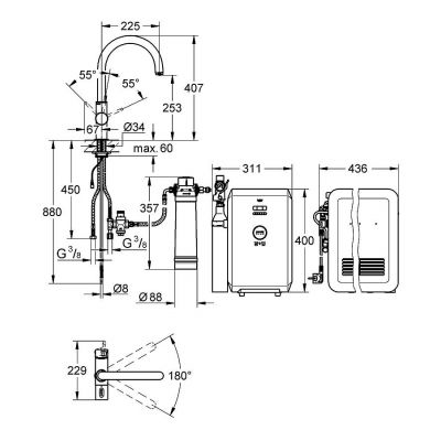 Grohe Blue Chilled and Sparkling zestaw startowy z baterią kuchenną chrom 31323001