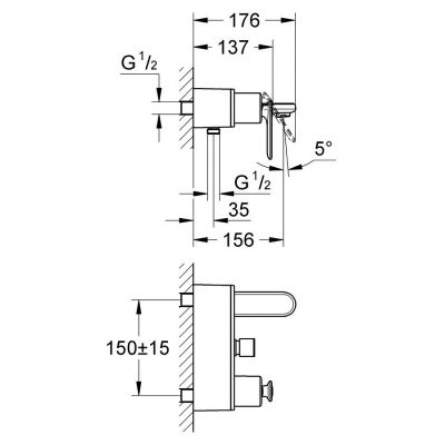 Grohe Veris bateria wannowo - prysznicowa ścienna chrom 32195000