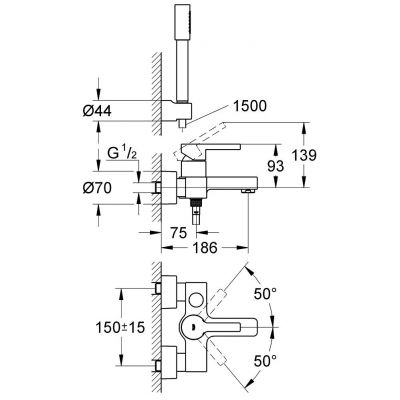 Grohe Lineare bateria wannowo-prysznicowa ścienna chrom 33850000