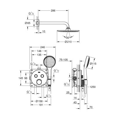 Grohe Grohtherm SmartControl zestaw wannowo-prysznicowy podtynkowy termostatyczny z deszczownicą chrom 34743000