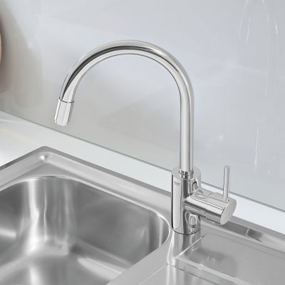Zestaw Grohe K700 zlewozmywak 56x51 cm czarny granit z baterią kuchenną Concetto chrom (31651AP0, 32663003)
