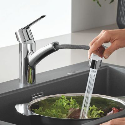 Zestaw Grohe K400 zlewozmywak 78x50 cm czarny granit z baterią kuchenną Grohe Start chrom (31639AP0, 30531001)