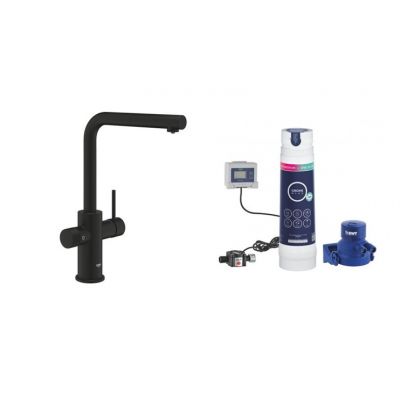 Zestaw Grohe Blue Pure Minta bateria kuchenna stojąca phantom black z filtrem (30590KF0, 40875000)