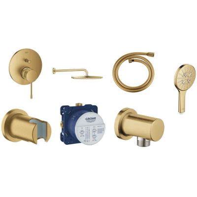 Zestaw Grohe Essence bateria podtynkowa z deszczownicą Rainshower Cosmopolitan i zestawem prysznicowym złoty (24058GN1, 26066GN0, 28362GL0, 27074GN0, 35600000, 27057GN0, 26574GN0)