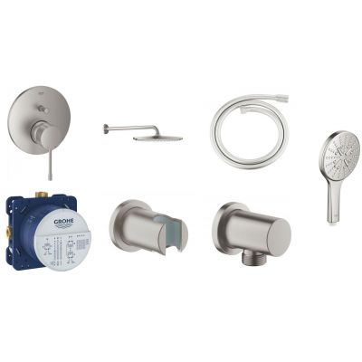 Zestaw Grohe Essence bateria podtynkowa z deszczownicą i zestawem prysznicowym stal (24058DC1, 26066DC0, 28362DC0, 27074DC0, 35600000, 27057DC0, 26574DC0)