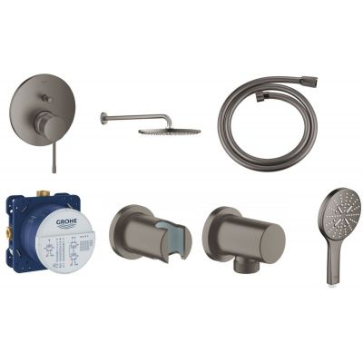 Zestaw Grohe Essence bateria podtynkowa z deszczownicą i zestawem prysznicowym grafit (24058AL1, 26066AL0, 28362A00, 27074AL0, 35600000, 27057AL0, 26574AL0)