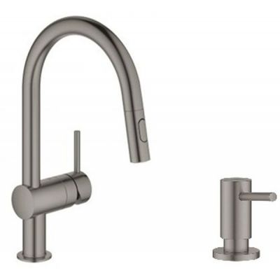 Zestaw Grohe Minta bateria kuchenna Brushed Hard Graphite z dozownikiem płynów Cosmopolitan (32321AL2, 40535AL0)