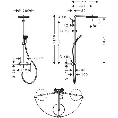 Hansgrohe zestaw prysznicowy ścienny z deszczownicą brąz szczotkowany 24237140