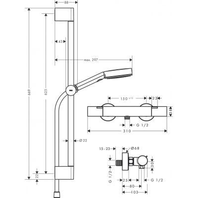 Hansgrohe Pulsify Select S zestaw prysznicowy ścienny termostatyczny chrom 24262000