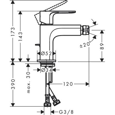 Hansgrohe Rebris E bateria bidetowa stojąca chrom 72211000