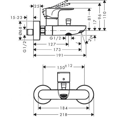 Hansgrohe Rebris S bateria wannowo-prysznicowa ścienna chrom 72443000