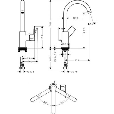 Hansgrohe Rebris E bateria umywalkowa stojąca czarny mat 72576670