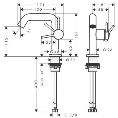 Hansgrohe Tecturis S bateria umywalkowa stojąca czarny mat 73322670