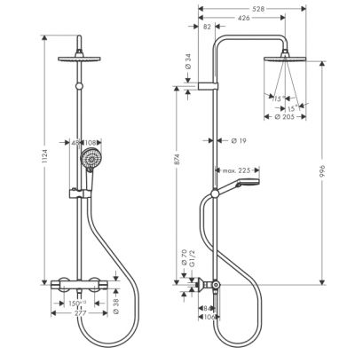 Hansgrohe Vernis Blend zestaw prysznicowy ścienny termostatyczny z deszczownicą chrom 26089000