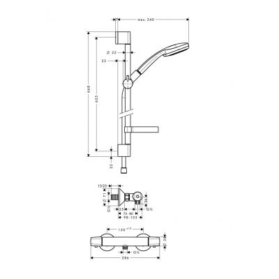 Zestaw prysznicowy termostatyczna Hansgrohe 100 Multi/Ecostat E Combi 0,65 m DN15 27056000