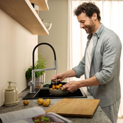 Hansgrohe Talis Select M54 PowderSpray bateria kuchenna stojąca stal 72861800