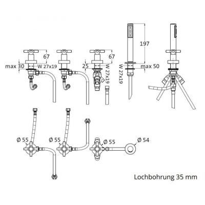 Herzbach Stilo bateria nawannowa 4-otworowa chrom 14.952450.2.01