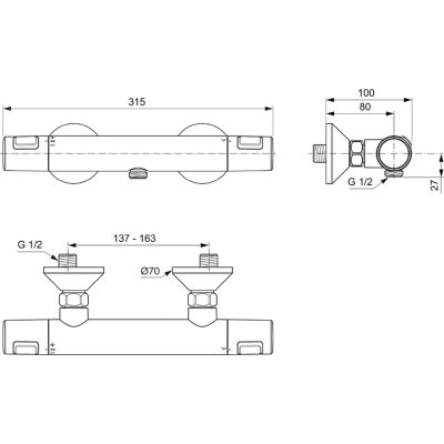 Ideal Standard Ceratherm T25 bateria prysznicowa ścienna termostatyczna chrom A7201AA