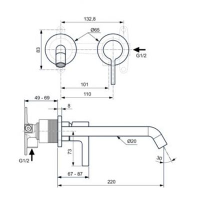 Ideal Standard Joy bateria umywalkowa ścienna szary magnetyczny A7379A5