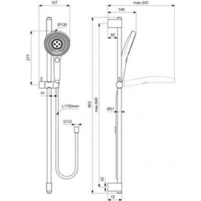 Ideal Standard Idealrain zestaw prysznicowy ścienny srebrny mat A7898GN