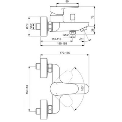 Ideal Standard Cerafine O bateria wannowo-prysznicowa ścienna chrom BC500AA